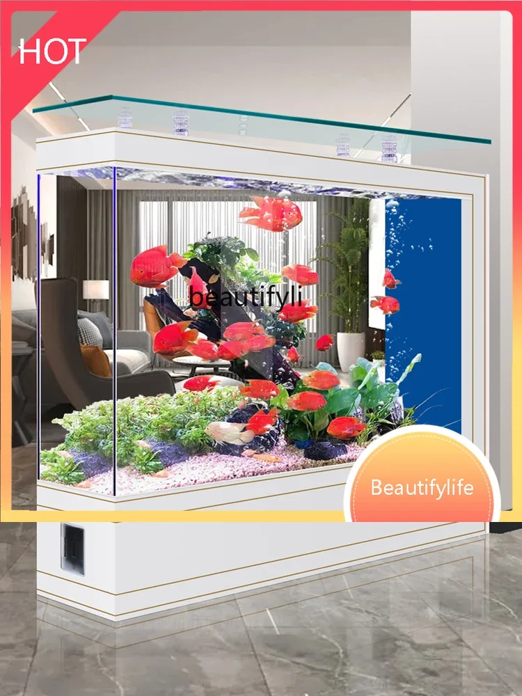 New Living Room Entrance Floor Partition Change Water Super White Glass Screen Fish Tank Ecological Aquarium Wall Drainage
