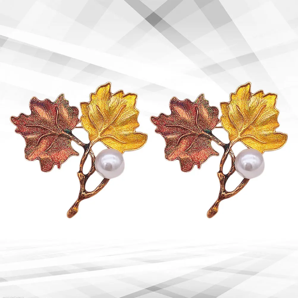 

2Pcs Delicate Maple Leaf Brooch Pin Alloy Vintage Style Elegant Clip Party Dress Accessory Brooch Pin Breastpin