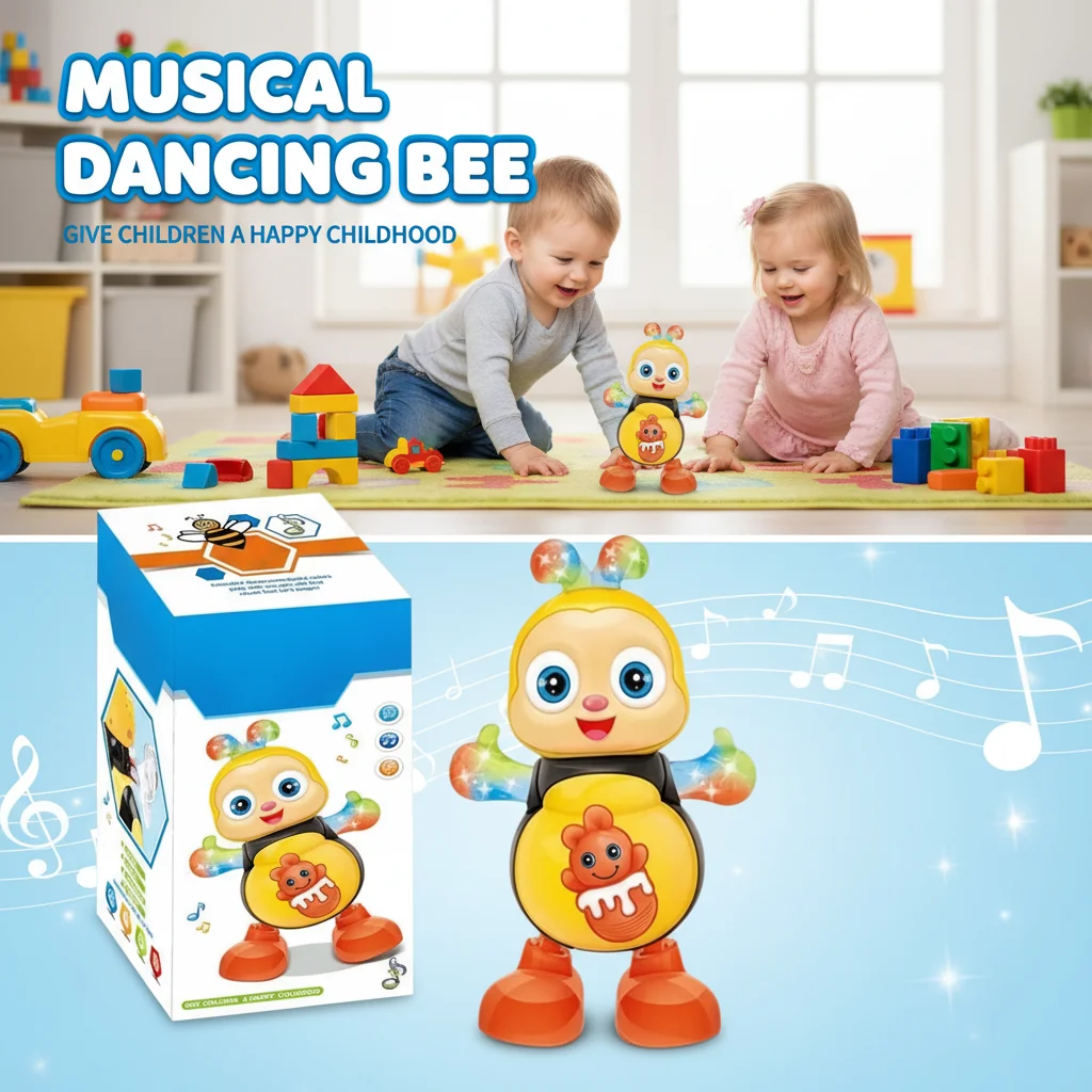 

Electric Dancing Bee Toy with Music And Lights - Cartoon Bee Preschool Learning Electronic Animal Singing Toy for Kids