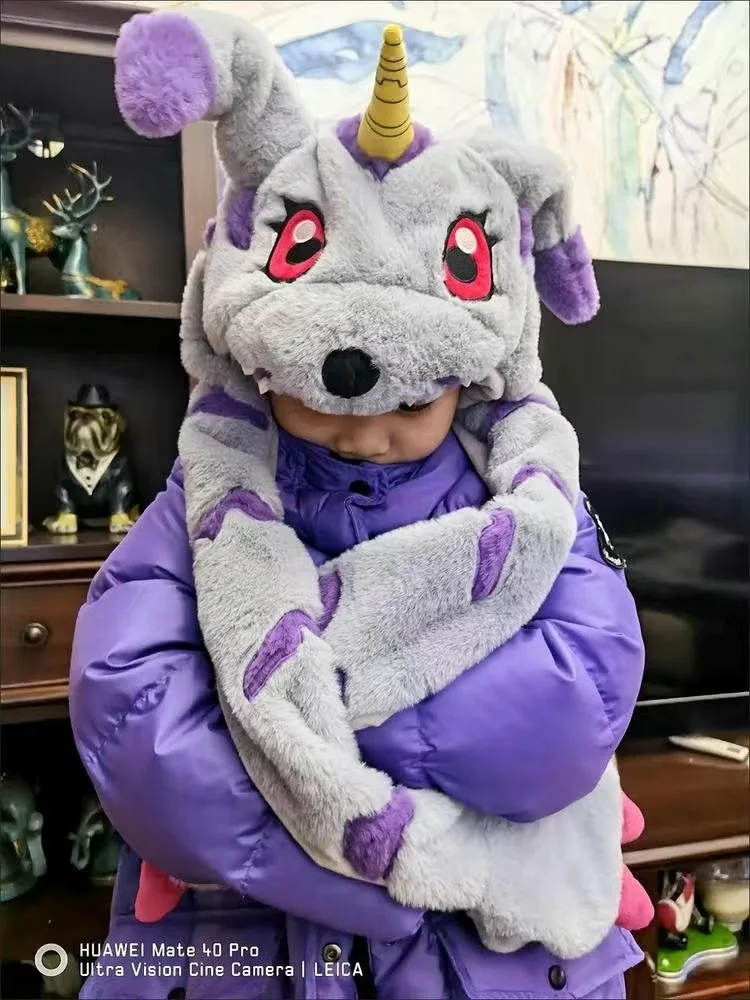 Digimon Adventure-Kawaii Gabumon بلوشي قبعة قبعة ، اليابان قرصة أفخم قبعة ، الدفء آذان حتى رئيس ، زخرفة الأصلي للفتيات والفتيان