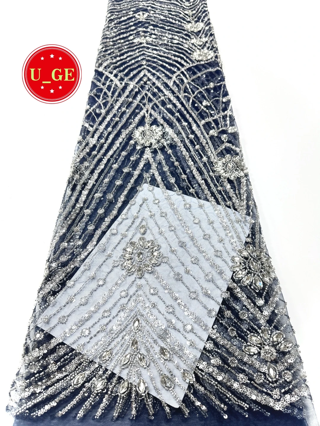 

2026Luxurious Delicate Soft Beaded Lace Fabric with Stones–Elegant High-Quality Tube Lace for Wedding & Evening DressesU_GE8276