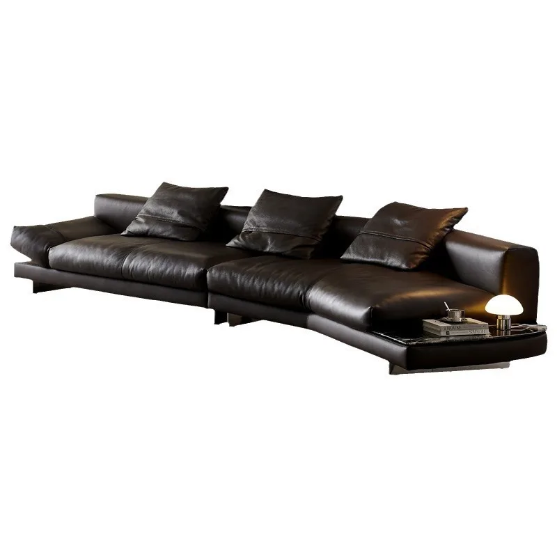 Italian minimalist special-shaped corner large apartment high-end villa first layer cowhide light luxury sofa