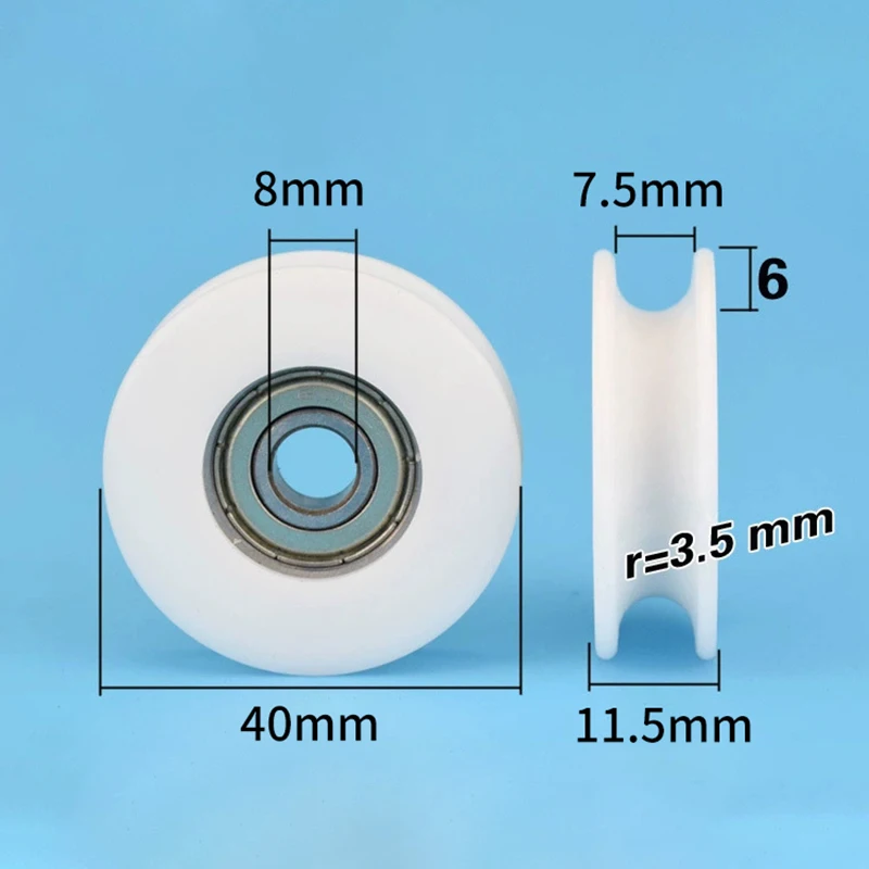 1Pc 8*40*11.5MM 608ZZ Package Plastic Wrap POM Line Wire Rope Pulley Bearing White U Groove