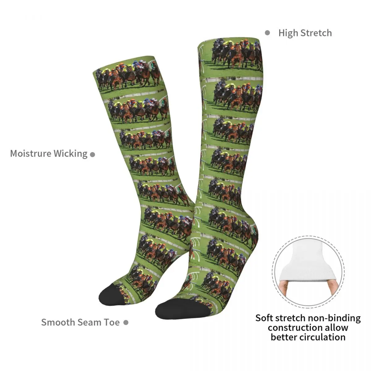 Horse Racing Action Socks Harajuku Super Soft Stockings All Season Long Socks Accessories for Man's Woman's Gifts