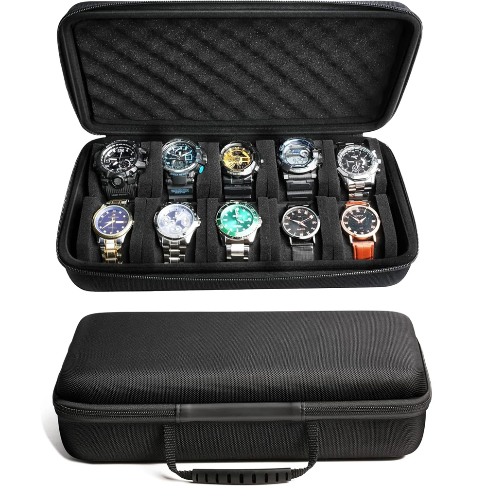 Estuche de viaje para reloj con ranura 1/2/3/5/6/10, rollo de reloj duro, estuche organizador de reloj de viaje con almohada ajustada, forro de microfibra rojo