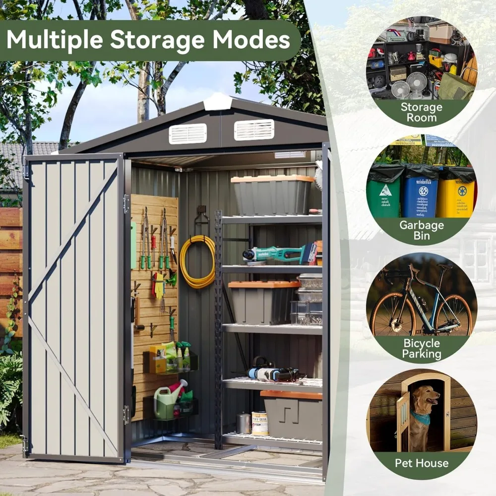 Capannone portaoggetti da esterno Capannone da giardino in metallo da 6x3,9 piedi con ante bloccabili, ideale per attrezzi, biciclette, cortile, soluzioni di stoccaggio nel patio