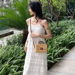 Handmade Women's Shoulder Bag Summer Straw Beach Bag Bohemian Female Handbags Fashion Square Flap Lock Designer Shopper Purse