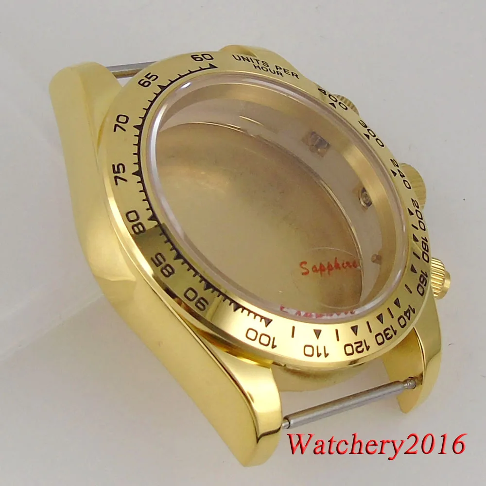 39mm Yellow Gold Watch Case Muti-function For VK63 Quartz Movement Watch Case Replacement Accessories Watch Parts
