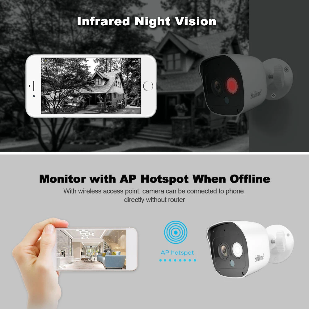 SriHome-minicámara de vigilancia SH029 FHD de 3MP, videocámara inalámbrica de seguridad, con wifi, impermeable, para el hogar