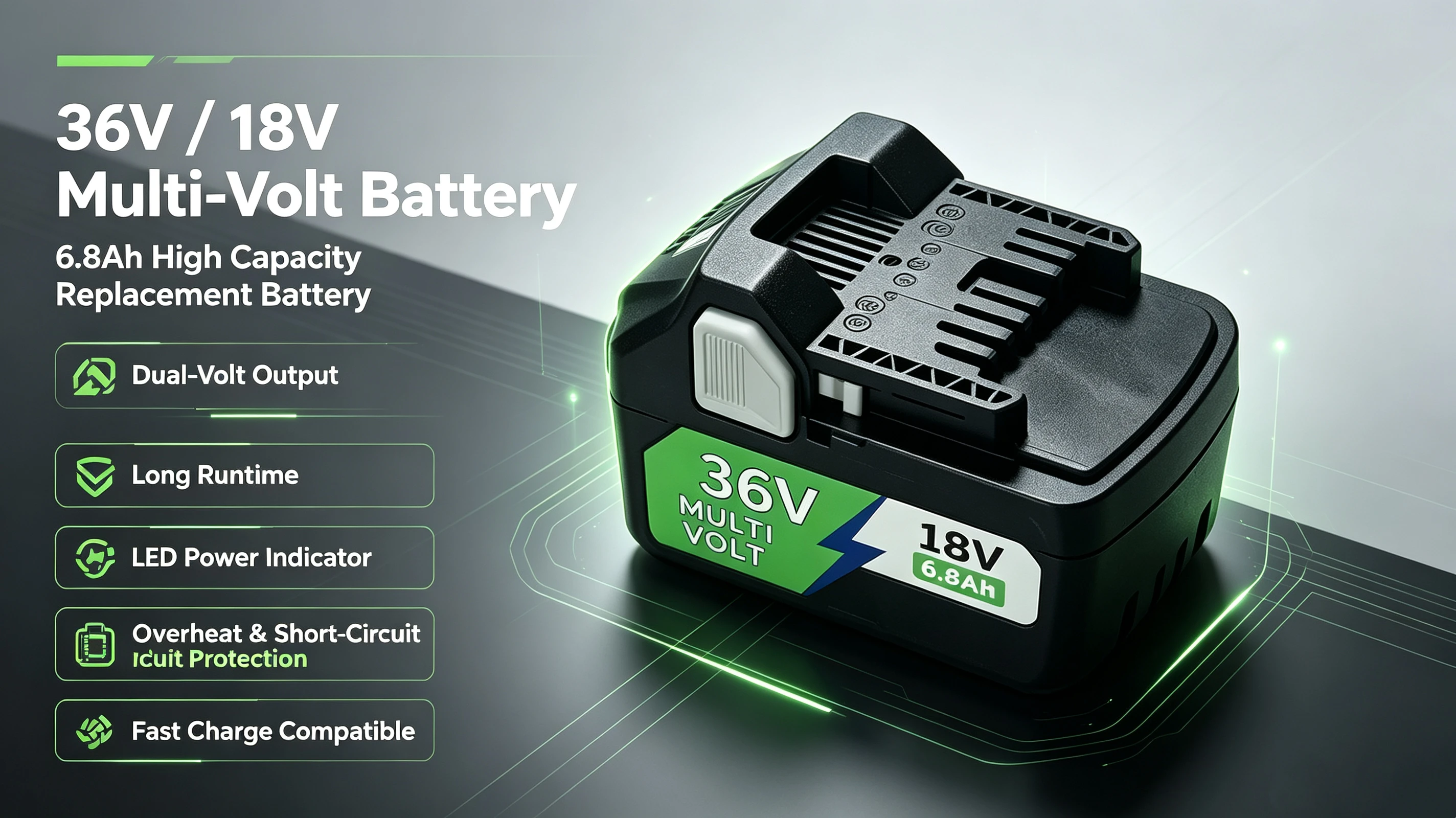 18V 6.8Ah Li-ion Battery Rechargeable for Hitachi HiKOKI BSL1850 BSL1860BSL1840 DS18DSL C18DSL Multi-Compatible Tool Replacement