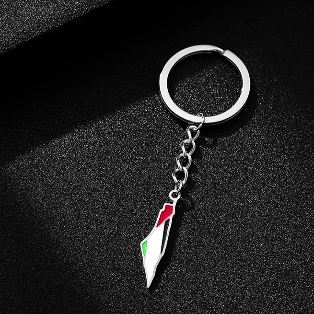 New Stainless Steel Palestine Flag Map Pendant Keychain Country Map Bag Packback Hangings Keyring Car Decoration Accessories