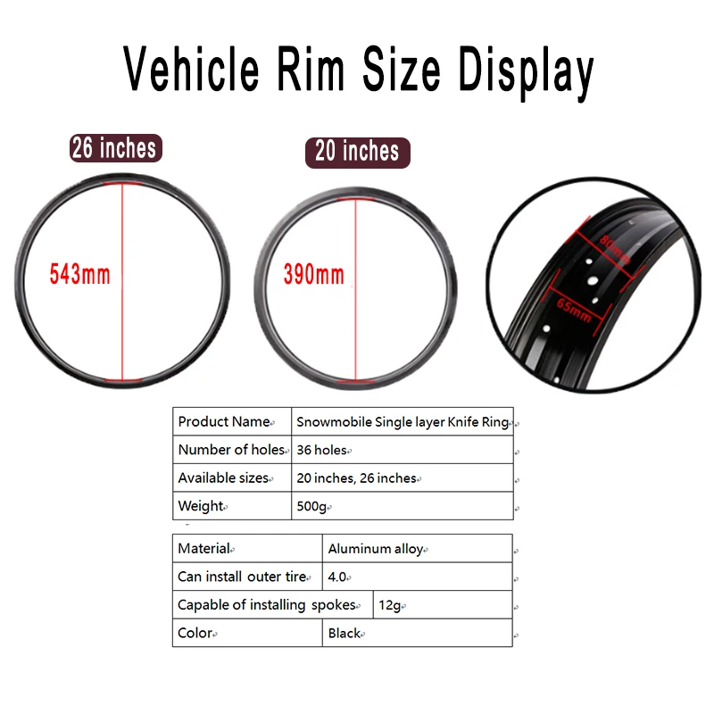 Snow Bike Rim 26 Inches, 4.0 Single Layer Electric Bike Rim 20 Inches