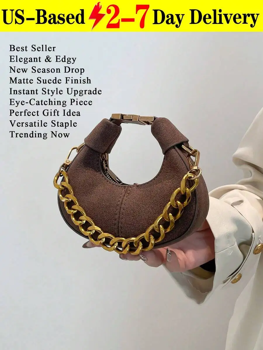 

Coffee Brown Mini Saddle Bag With Chain Strap Zipper Closure For Women