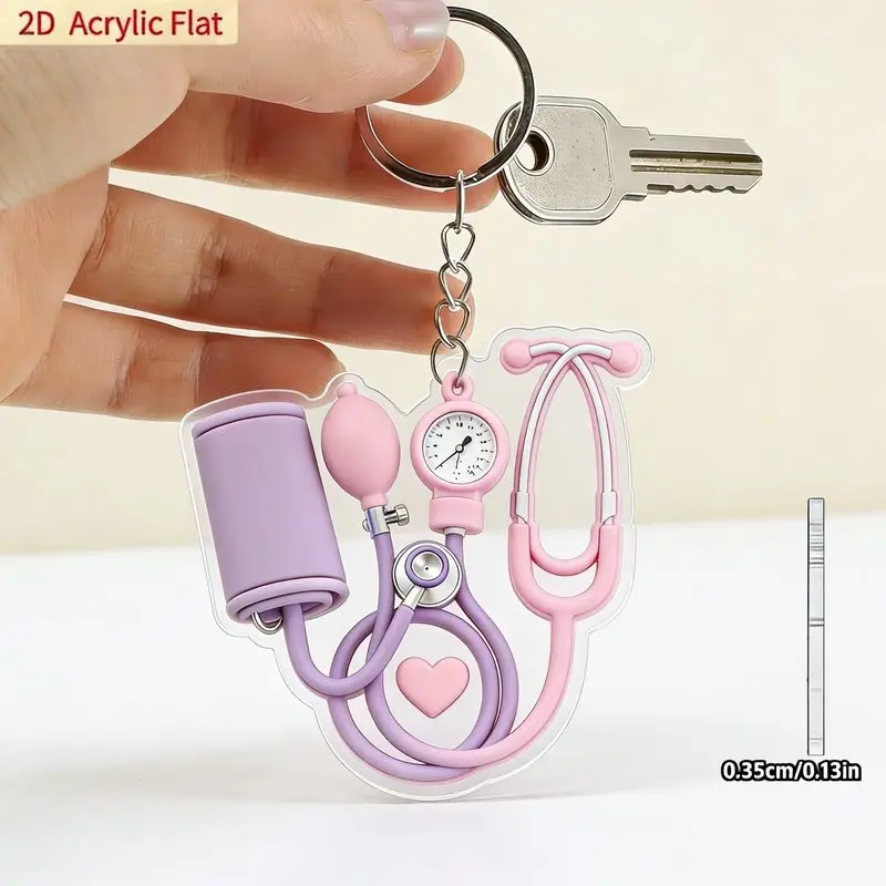 Pink Purple Nurse Acrylic Keychain – 2D Heart Design, Gift for Nursing Students & Nurses