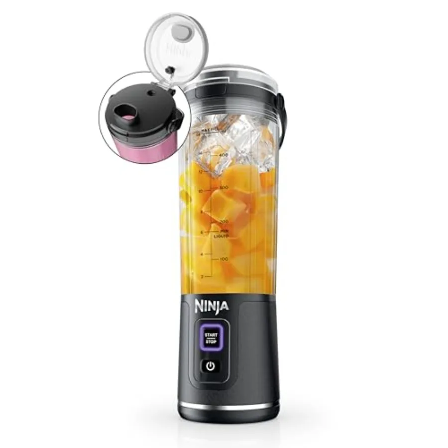 Portable Blender Cordless 18oz Metallic Black for Shakes Smoothies BPA Free Leakproof Lid Sip Spout USB-C Rechargeable Dishwash