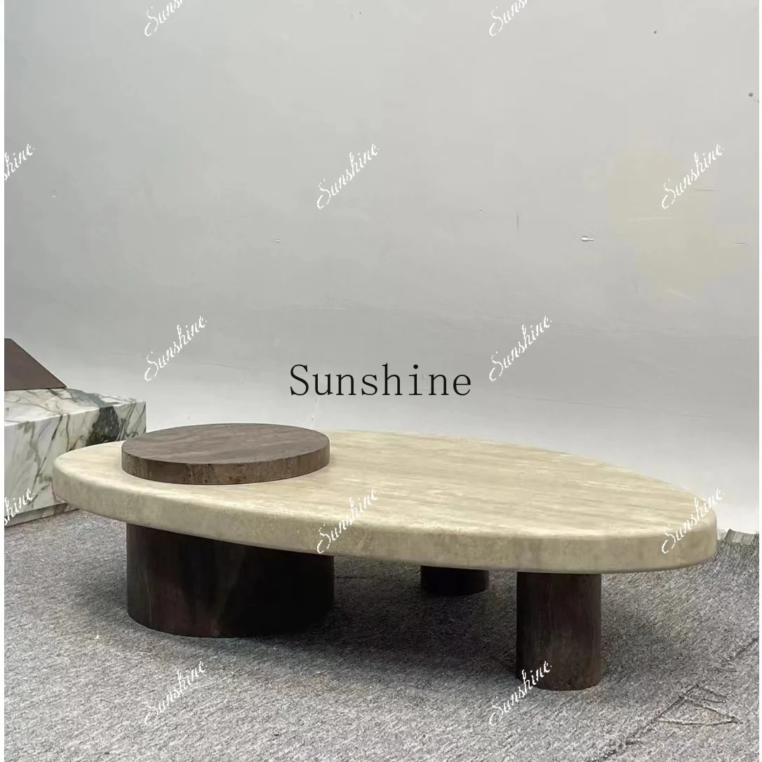 Italian minimalist natural travertine special-shaped coffee table household rectangular coffee table  FT