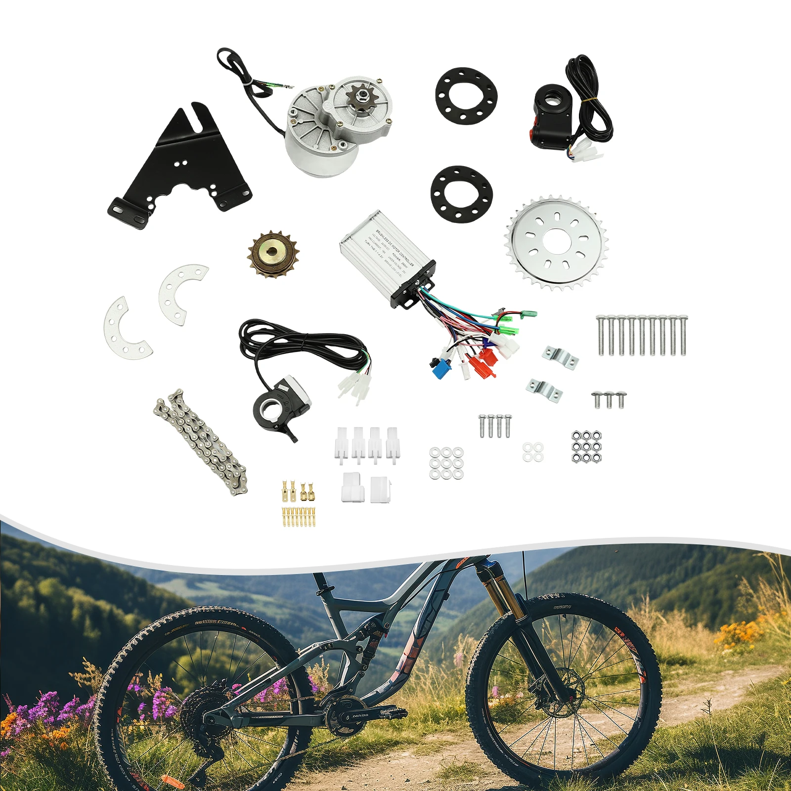 

Electric Bicycle Conversion Kit Brushless Motor 250W 24V Controller Rear Wheel Hub Speed Adjustable Reversing Anti-Theft E-Bike