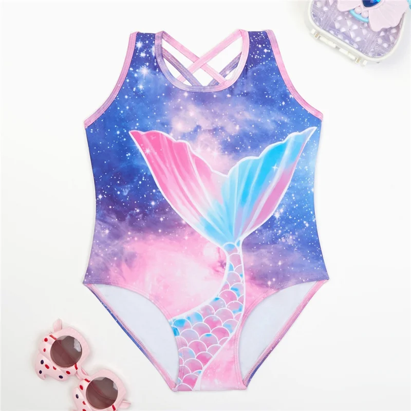 Girls One-Piece Swimwear Kids Fashion Crossback Sexy Swimsuit Summer Suspender Beachwear Cartoon Print Bathing Suit Baby Clothes