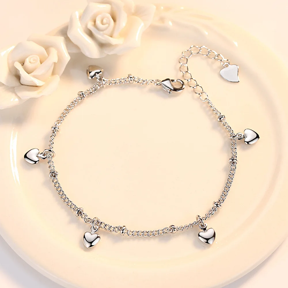 925 Sterling Silber Fünf-Herz-Charm-Armband für Frauen, Hochzeit, Verlobung, Party, Modeschmuck