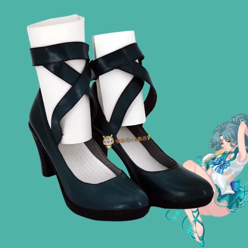

Anime Kaiou Michiru Cosplay Shoes Handmade Leather Black High Heeled Shoes