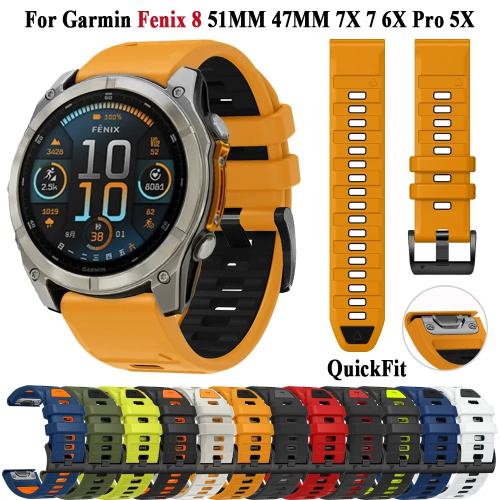 QuickFit 22mm Sports Watch Band For Garmin Fenix 8 47mm Fenix E 47mm 7 6 Pro 5/Epix Pro/Instinct 2 Soft Silicone Strap Bracelet