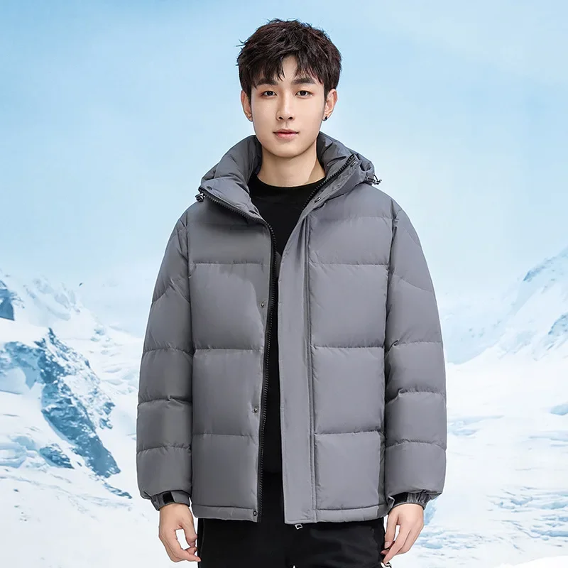 Novo inverno dos homens com capuz curto puffer jaquetas mais grosso quente casual pato para baixo casacos masculinos ao ar livre jaquetas à prova de