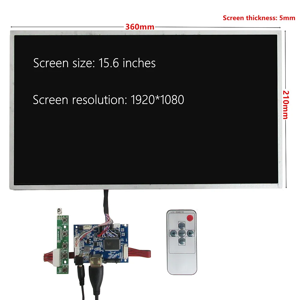 Imagem -02 - Polegada 1920*1080 Tela Lcd Driver Placa de Controle Hdmi-compatível Kit Monitor Faça Você Mesmo para Raspberry Banana Laranja pi pc 15.6