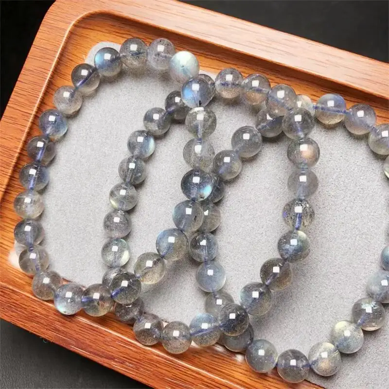 8MM Natural Labradorite Bracelet Women Fashion Round Stone Elegant Healing Strand Bangles Wristband Gift 1PCS