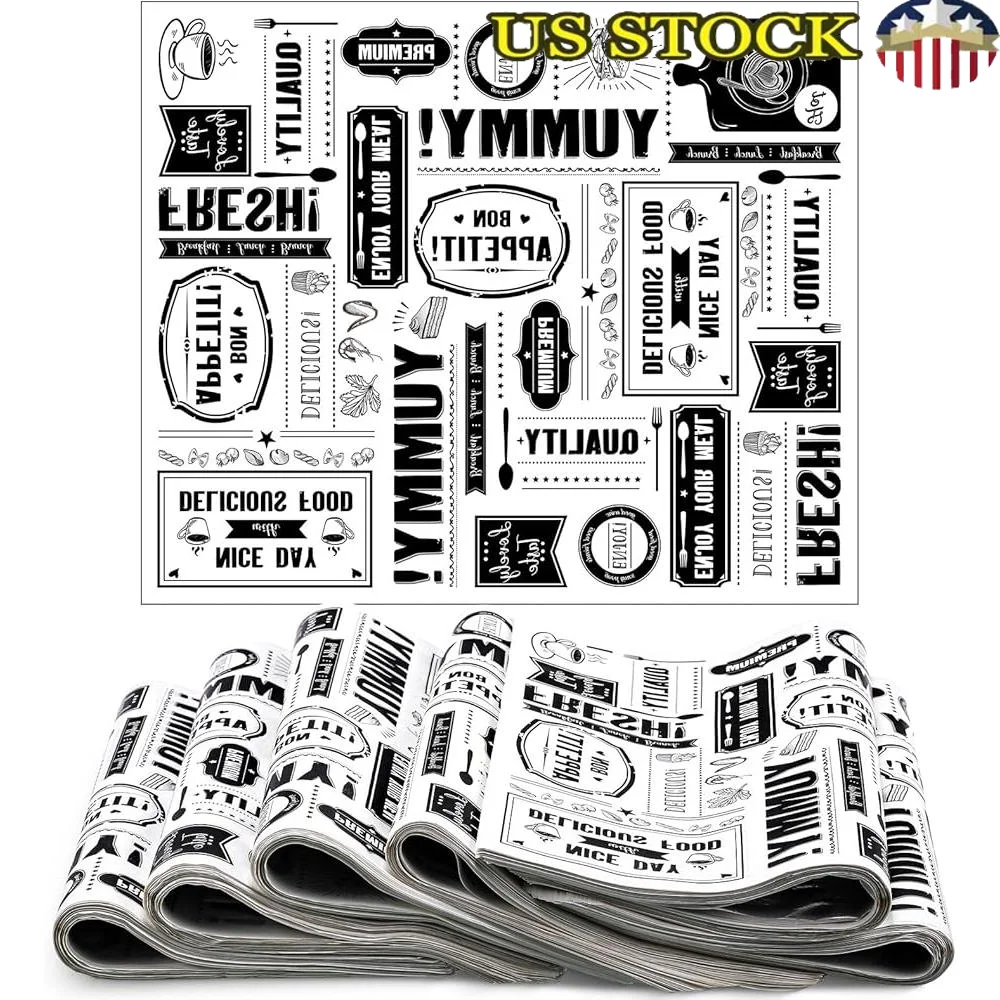 

Grease Resistant Wax Paper Sheets Newsprint Design Food Basket Liners Sandwich Wrap 1000 Sheets Snacks Desserts Baking Cooking