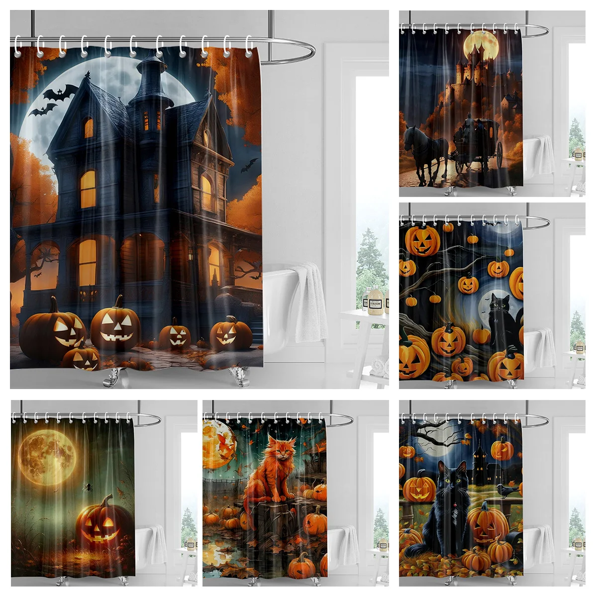 Home decoration shower curtains for bathroom waterproof curtain fabric Modern Nordic style Living Room Halloween Autumn Pumpkin