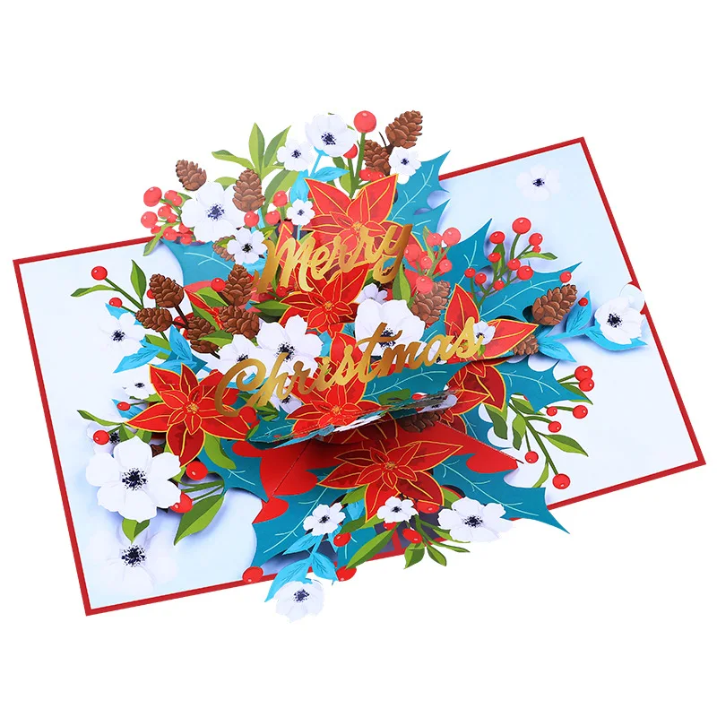 10pcs Christmas Flower Origami 3D Pop UP Greeting Card Invitation For Thanksgiving Wedding Birthday Xmas Party Souvenirs Gift