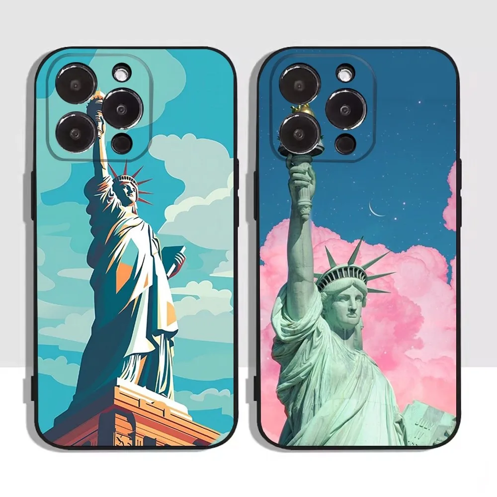 Statue of Liberty Phone Case For Apple iPhone 15,14,13,12,11,XS,XR,X,8,7,Pro,Max,Plus,mini Silicone Black Cover