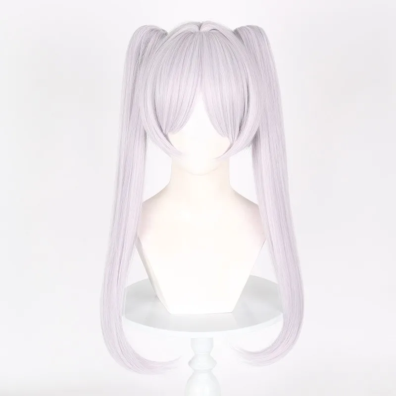 Synthetic Silver White Cosplay Wig with Dual Ponytails Special Blend Tiger Clip Anime Inspired Style for Costume Party Halloween