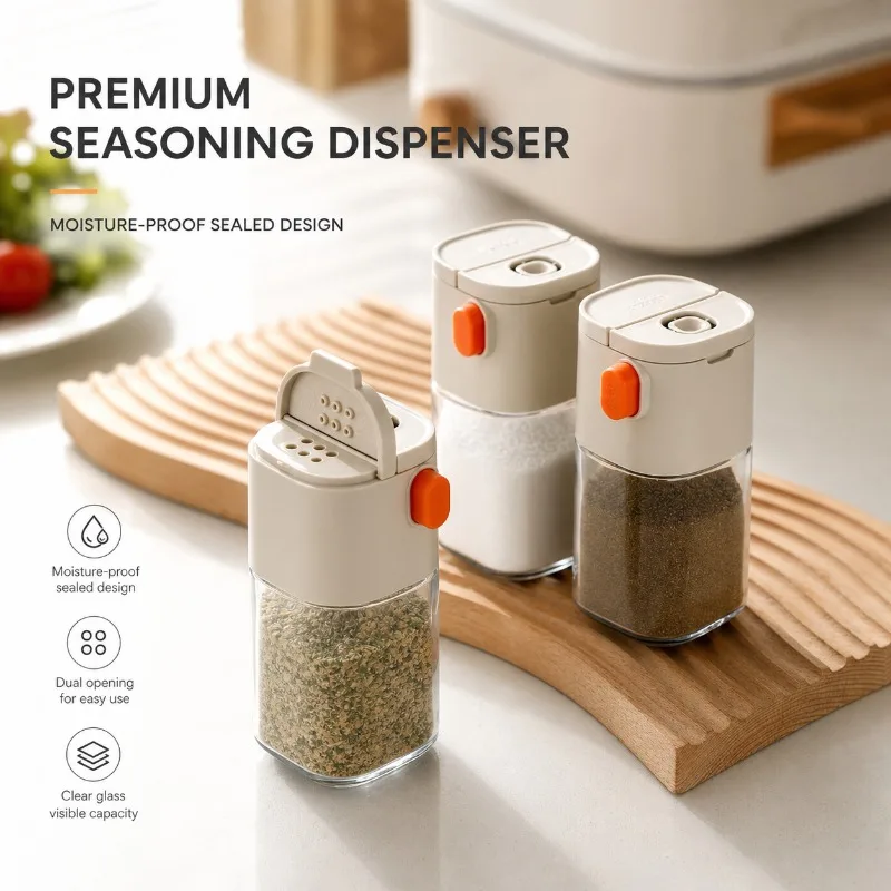 180ml Moisture Proof Sealing Glass Salt Shaker Double Mouth Seasoning Flask Kitchen Subpackage Container