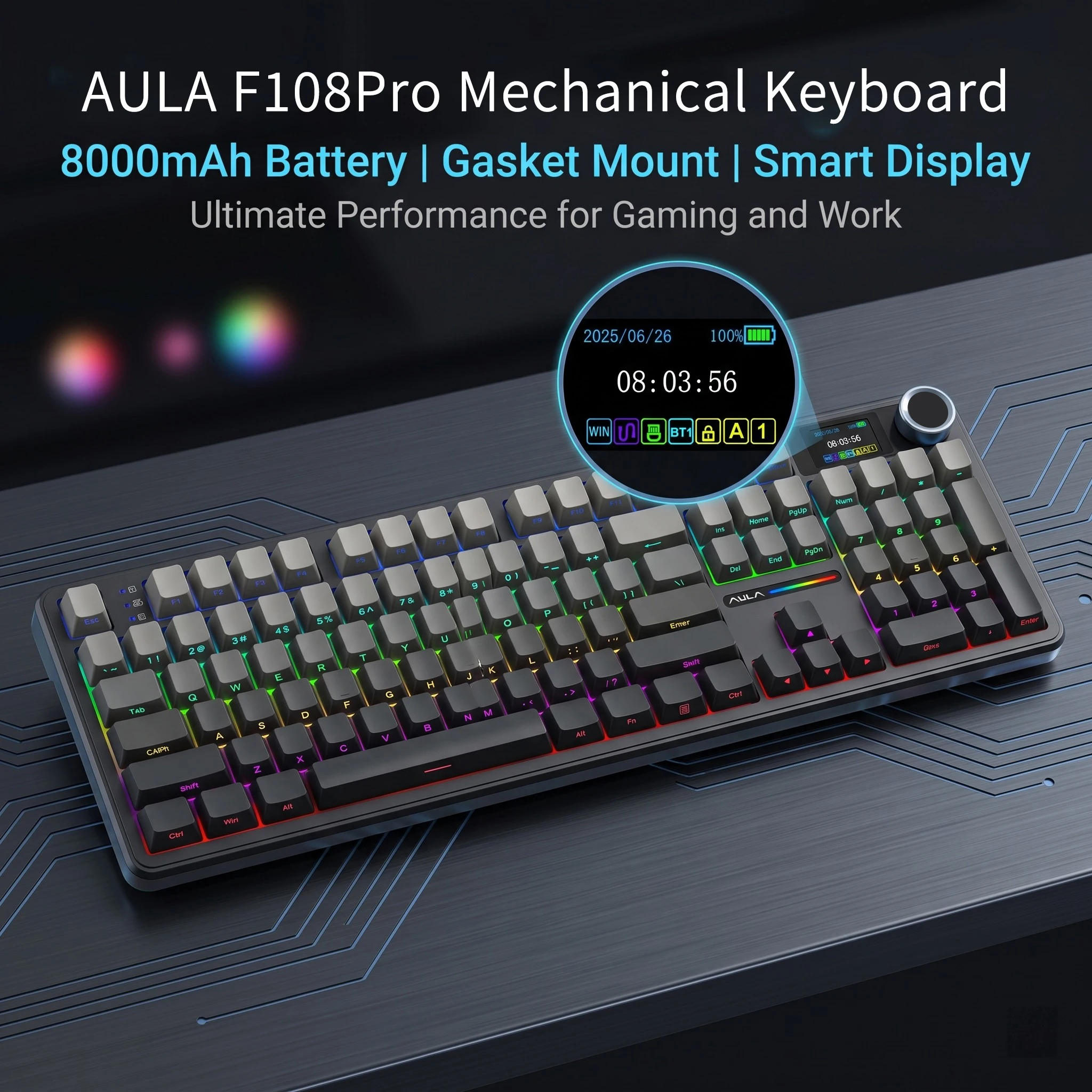 AULA F108 PRO Gaming Mechanical Keyboard Combo Full Size Custom Backlight Hot Swappable Wireless Bluetooth Hifi Switch