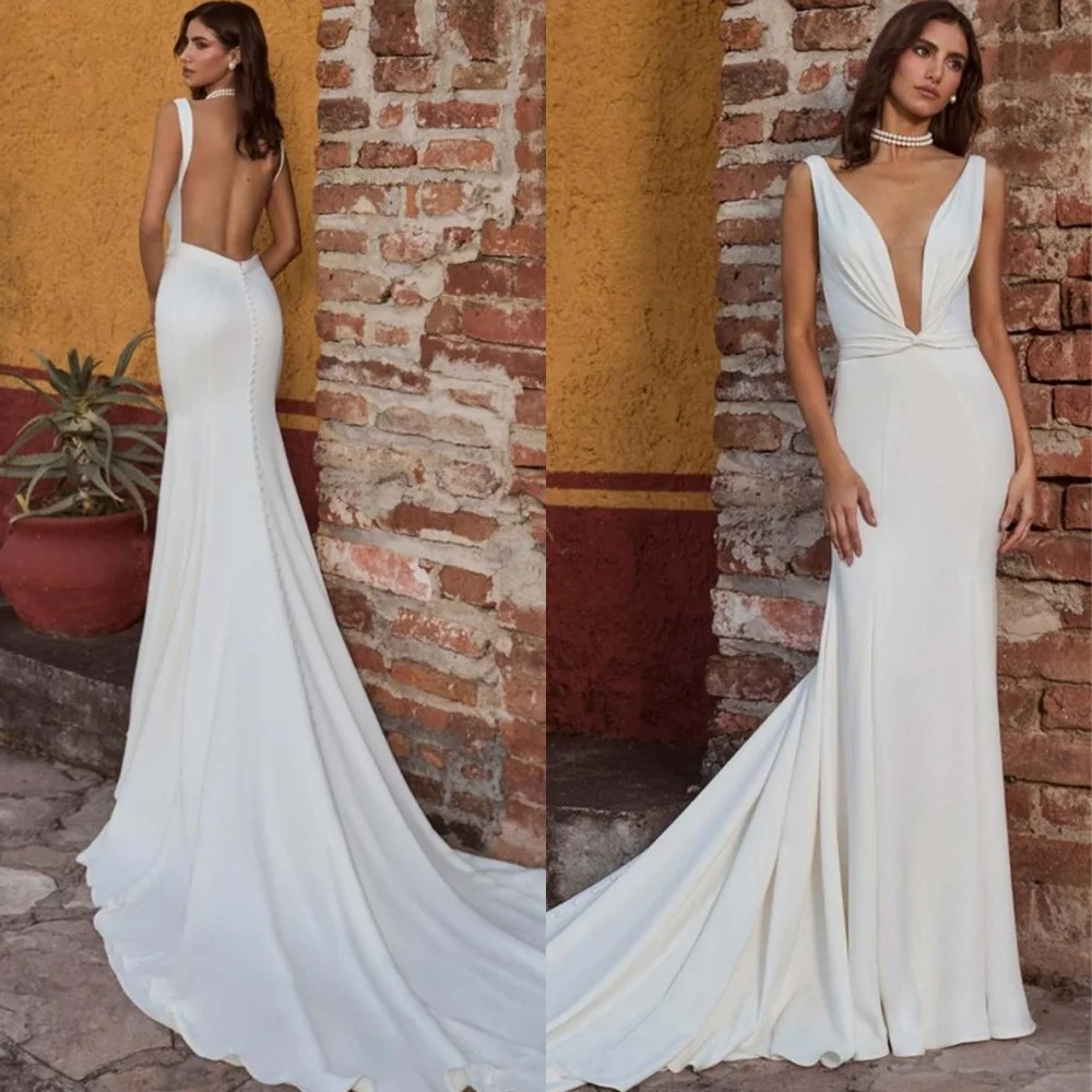 

Customized Mermaid Jersey Homecoming Dresses Elegant V-Neck Sleeveless Evening Gowns High Quality Special Occasion Gowns