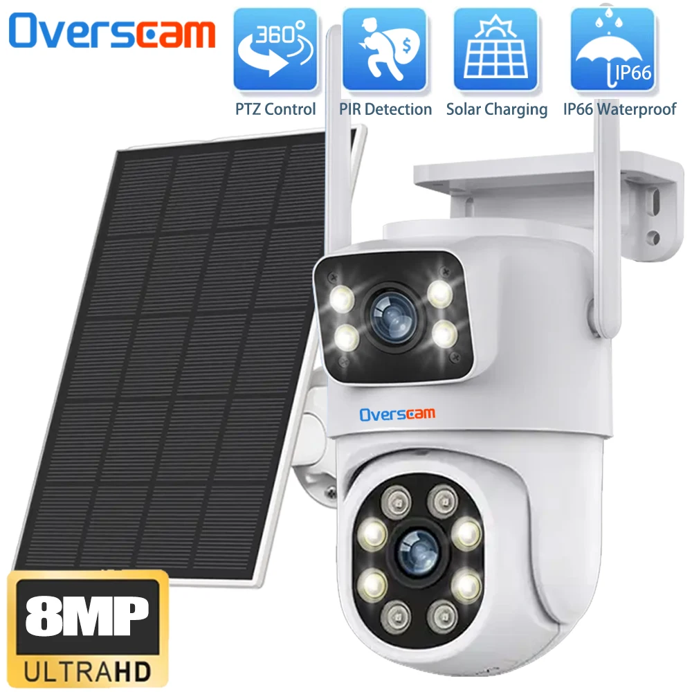 

Solar IP Camera WiFi Outdoor Dual Lens PTZ Security Camera 8MP HD Built in Battery Solar Panel Wireless Camera PIR Alarm Tuya