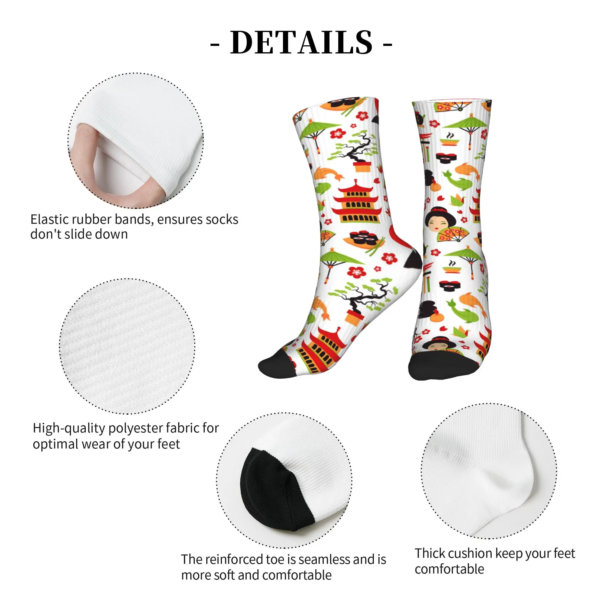 Cool Men's White Japanese Geisha Lucky Cat Dress Socks Unisex Warm Comfortable 3D Print  Crew Socks view 5