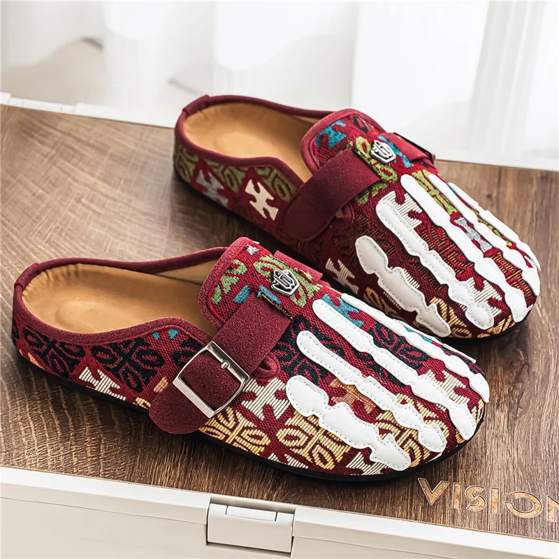 Fashion Red Casual Men's Shoes 2026 Summer Breathable Flat Half Shoes Slip-on Plus Size 46 Designer Shoes Man Loafers Mocassin