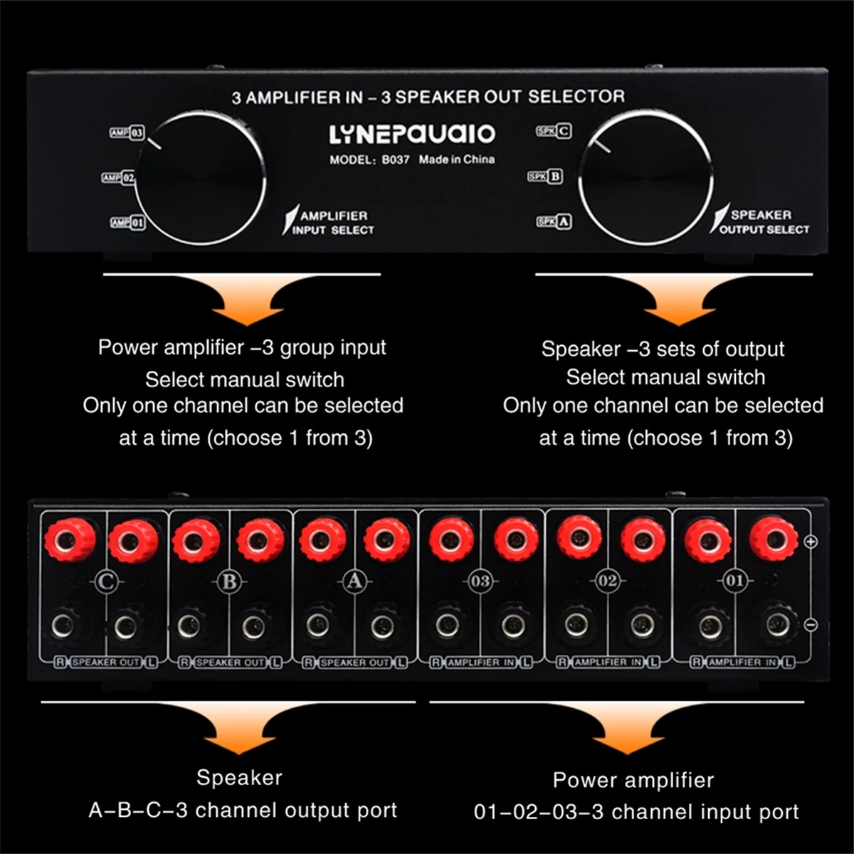 LYNEPAUAIO 3 Input 3 Output Passive Power Amplifier and Speaker Switcher Speaker Splitter Comparator Loss of Sound Quality