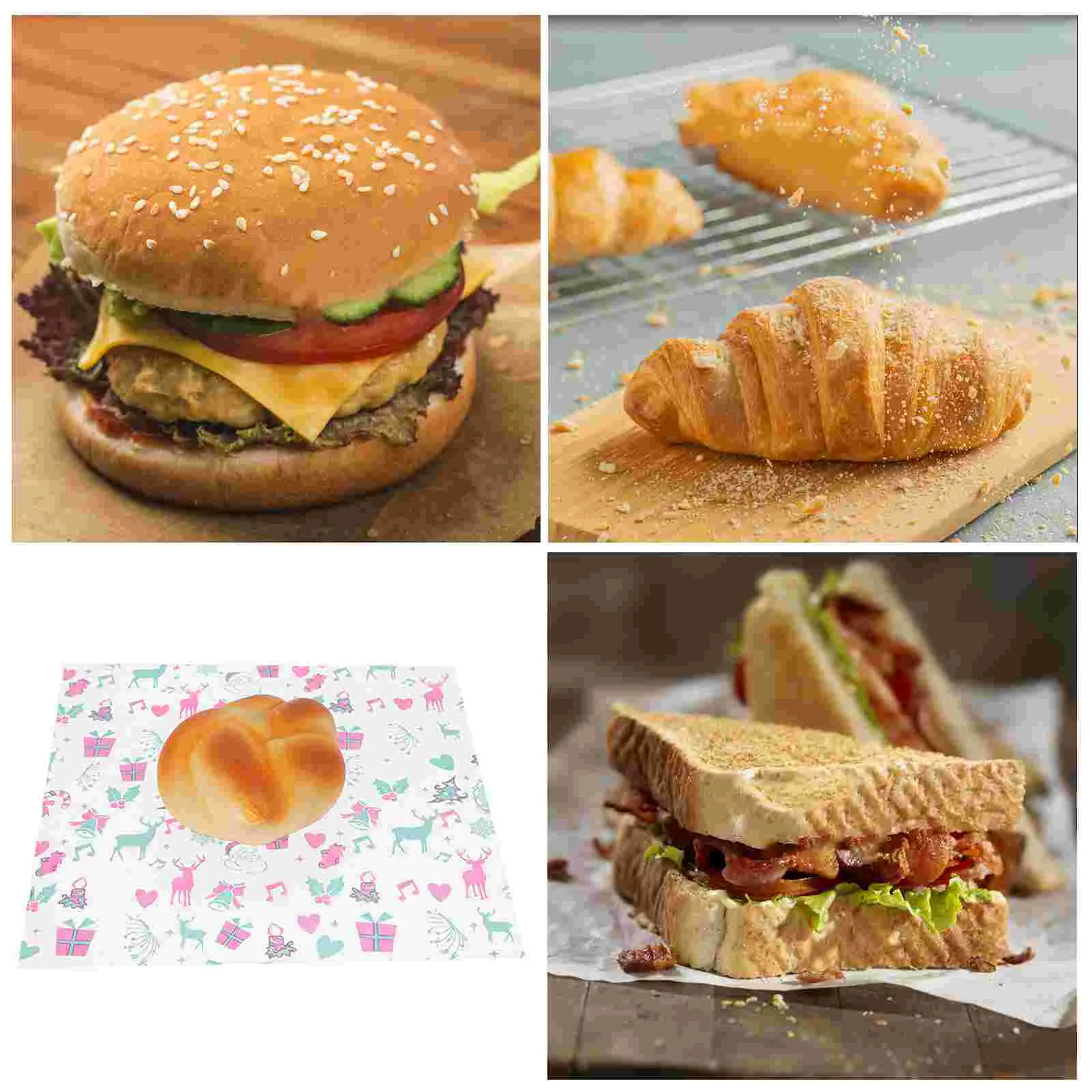 100 Sheets Greaseproof Paper Xmas Food Basket Liners Multi-function French Fries Christmas Wrapping Sandwich Parchment