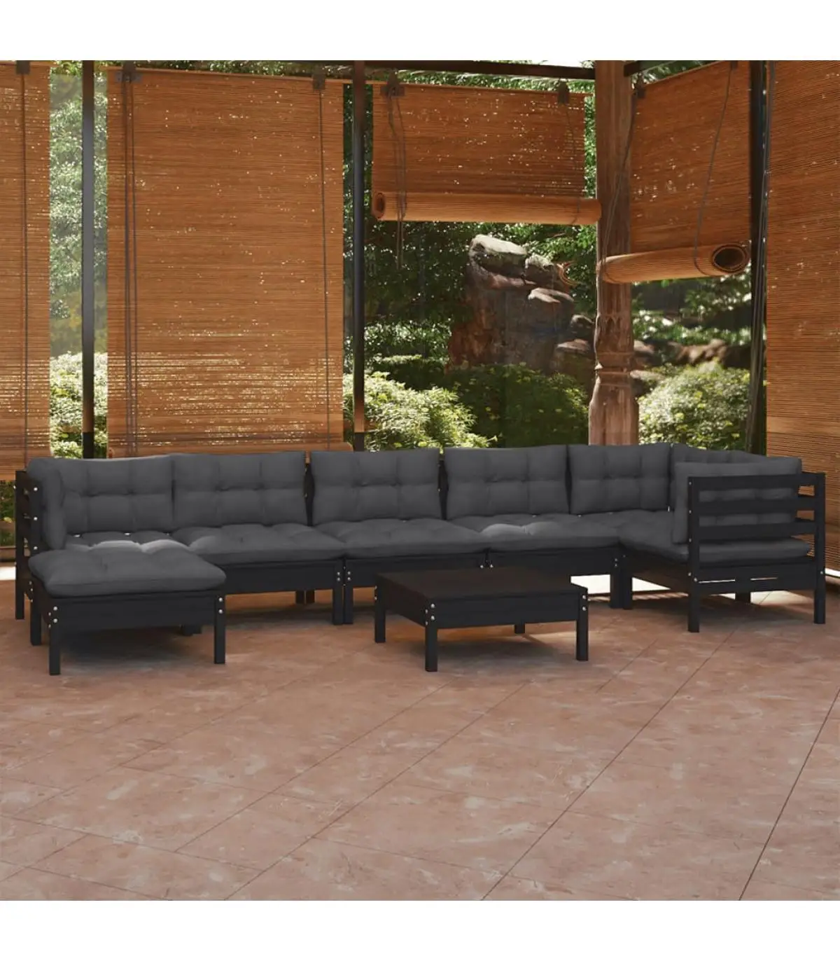 Garden sets garden furniture 8 PCs and cushions black solid pine wood