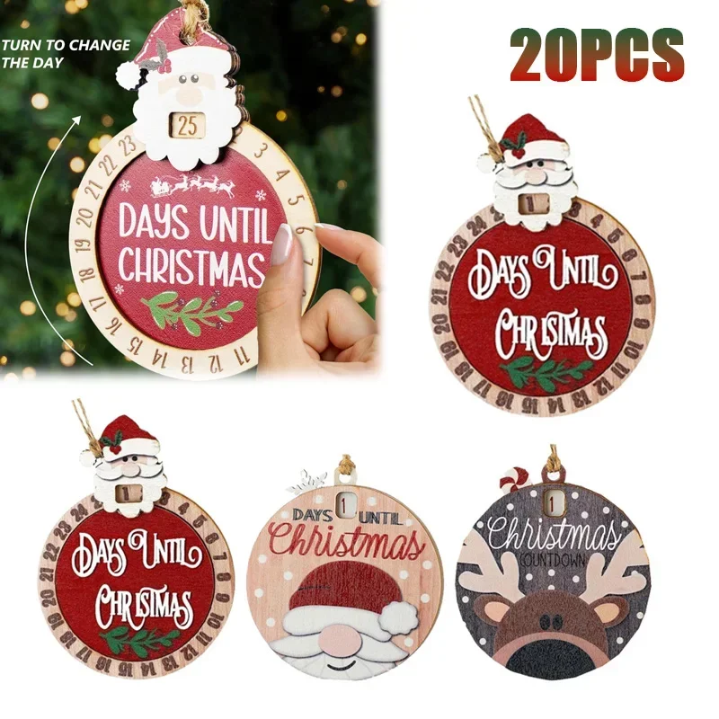 1-20PCS Christmas Countdown Calendar 25 Days Santa Claus Elk Wooden Pendant Christmas Tree Ornament Christmas Gift Creativity