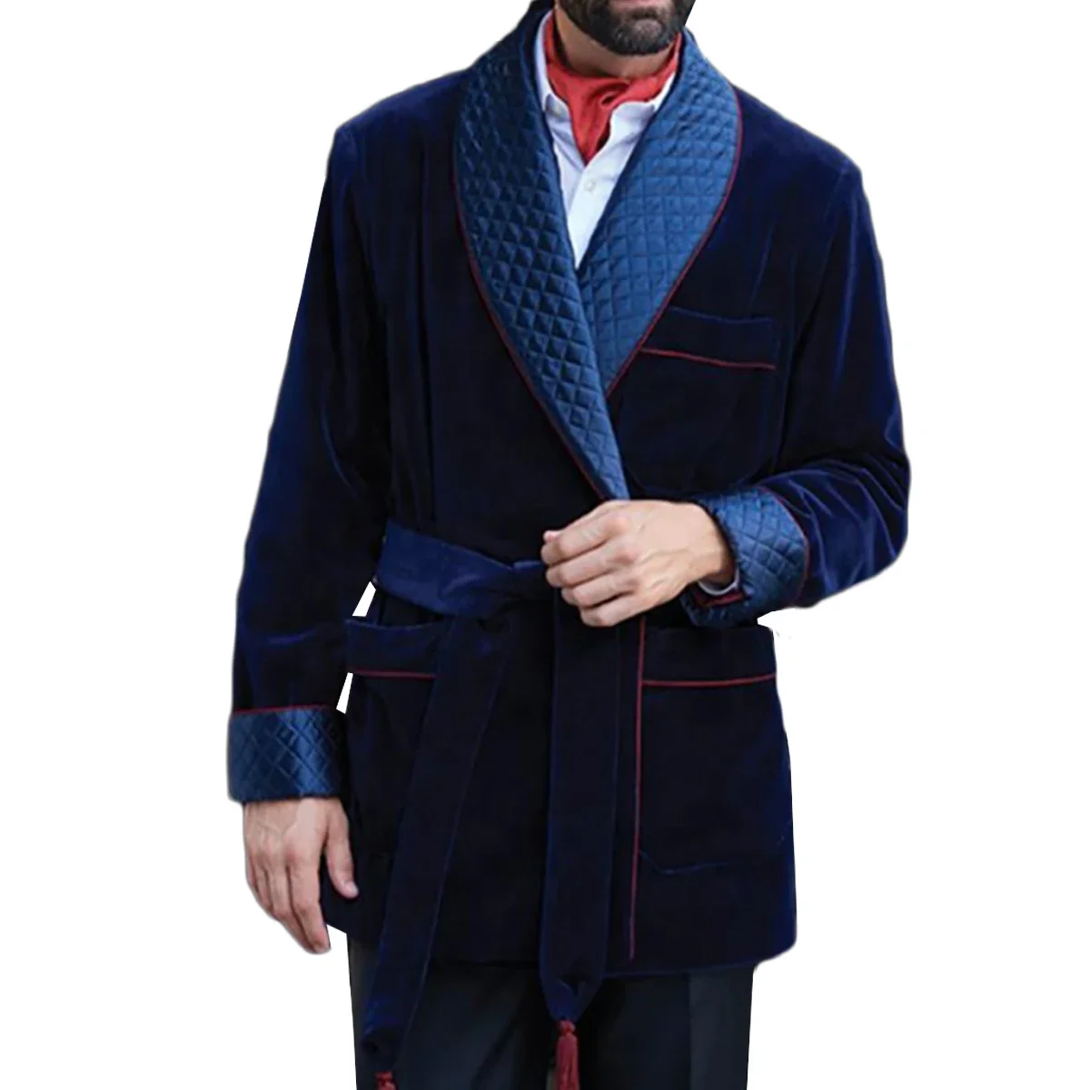 Chaqueta de terciopelo para fumar para hombre, esmoquin de boda, chaqueta ajustada con solapa y cinturón, chal de una pieza con solapa, traje para hombre, abrigo para graduación