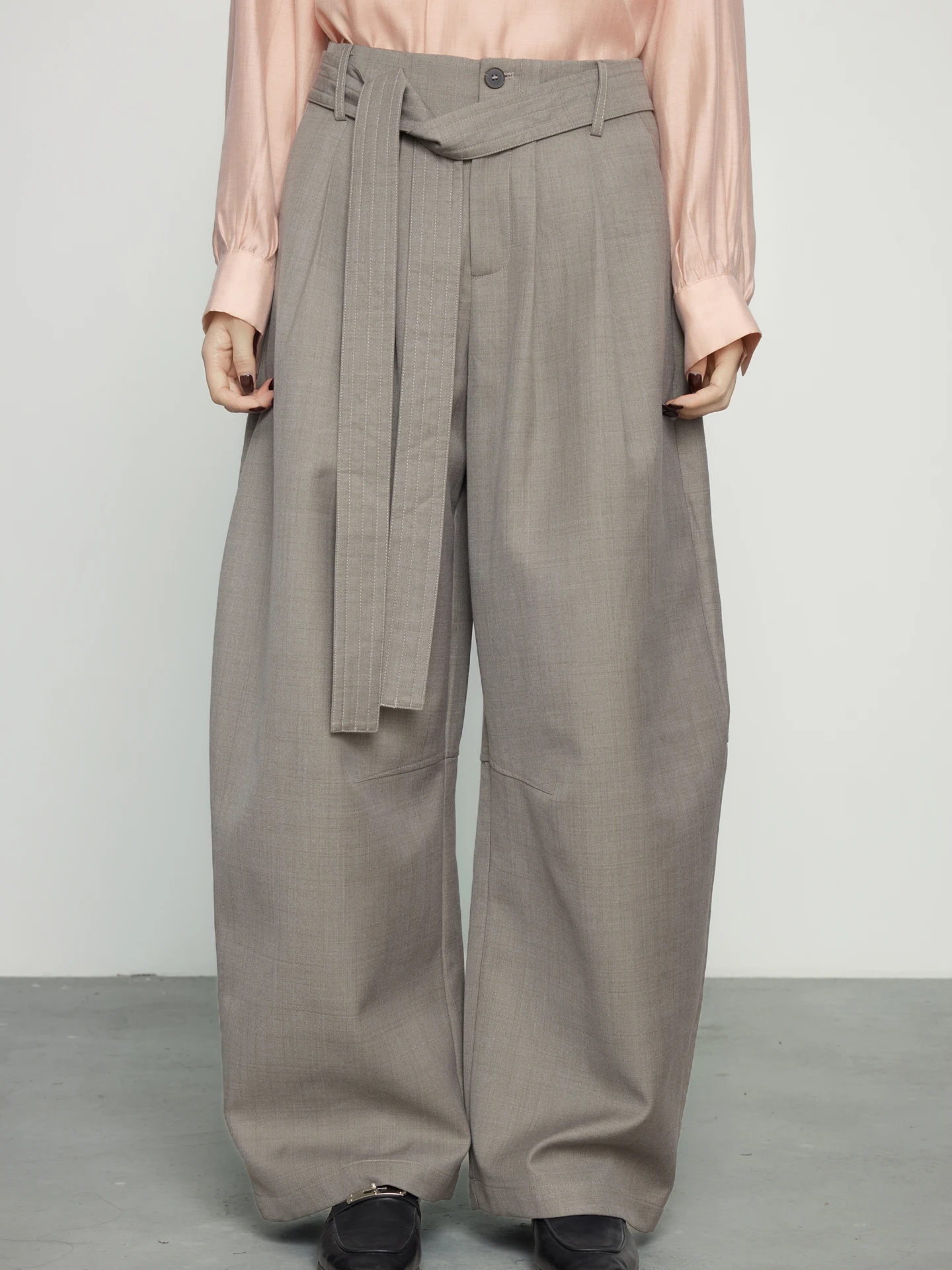 

KEARA High Waist Wide Leg Pleated Loose Trousers Women's Casual Pants Floor-Length Drapey Polyester Blend Fiber