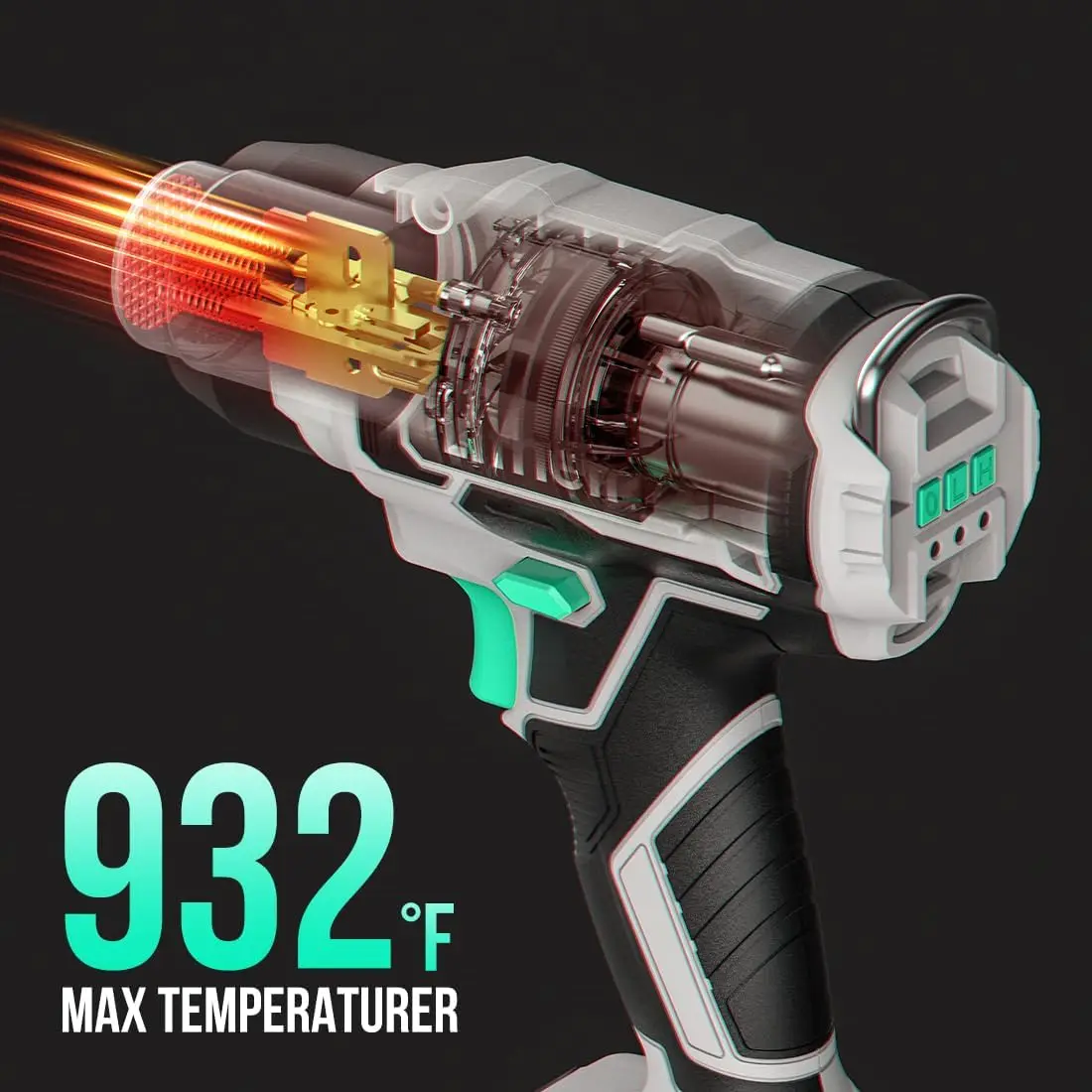 Cordless Heat Gun 20V, Hot Air Gun Kit – Portable, 3 Temperature Settings Up to 932°F, 2 Nozzles, Airflow 200L/min (13m/s), Lightweight 1.5 lbs, Overheat Protection, for DIY, Solder Removal, Defrosting, Includes 4Ah Battery & Charger