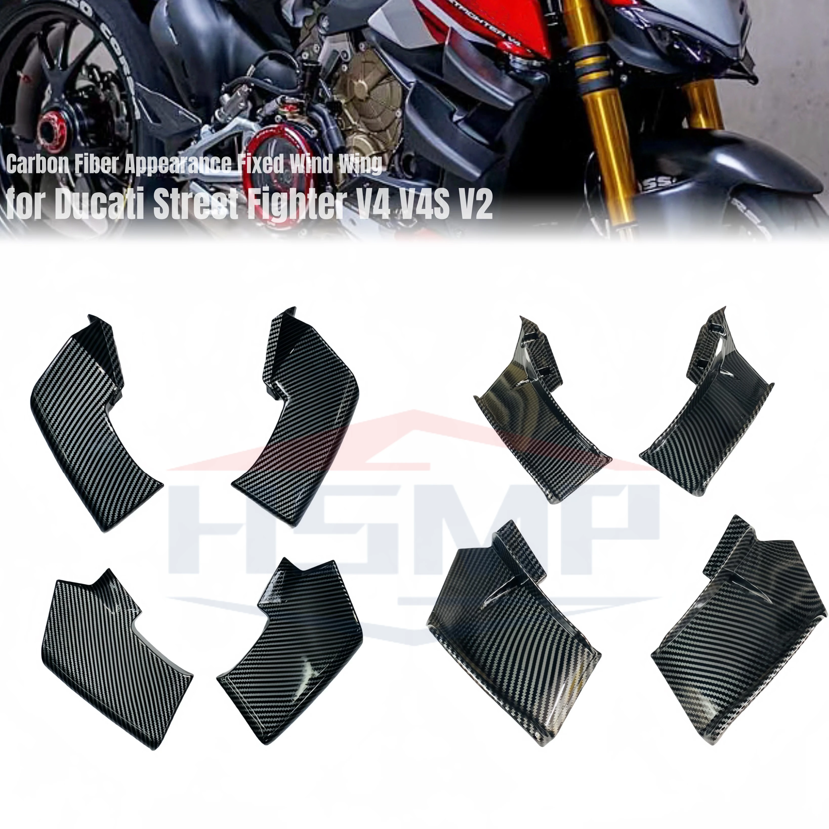 for Ducati Street Fighter V4 V4S V2 Carbon Fiber Appearance Fixed Wind Wing Fairing  Air Guide Cover Spoiler Bracket ABS plastic