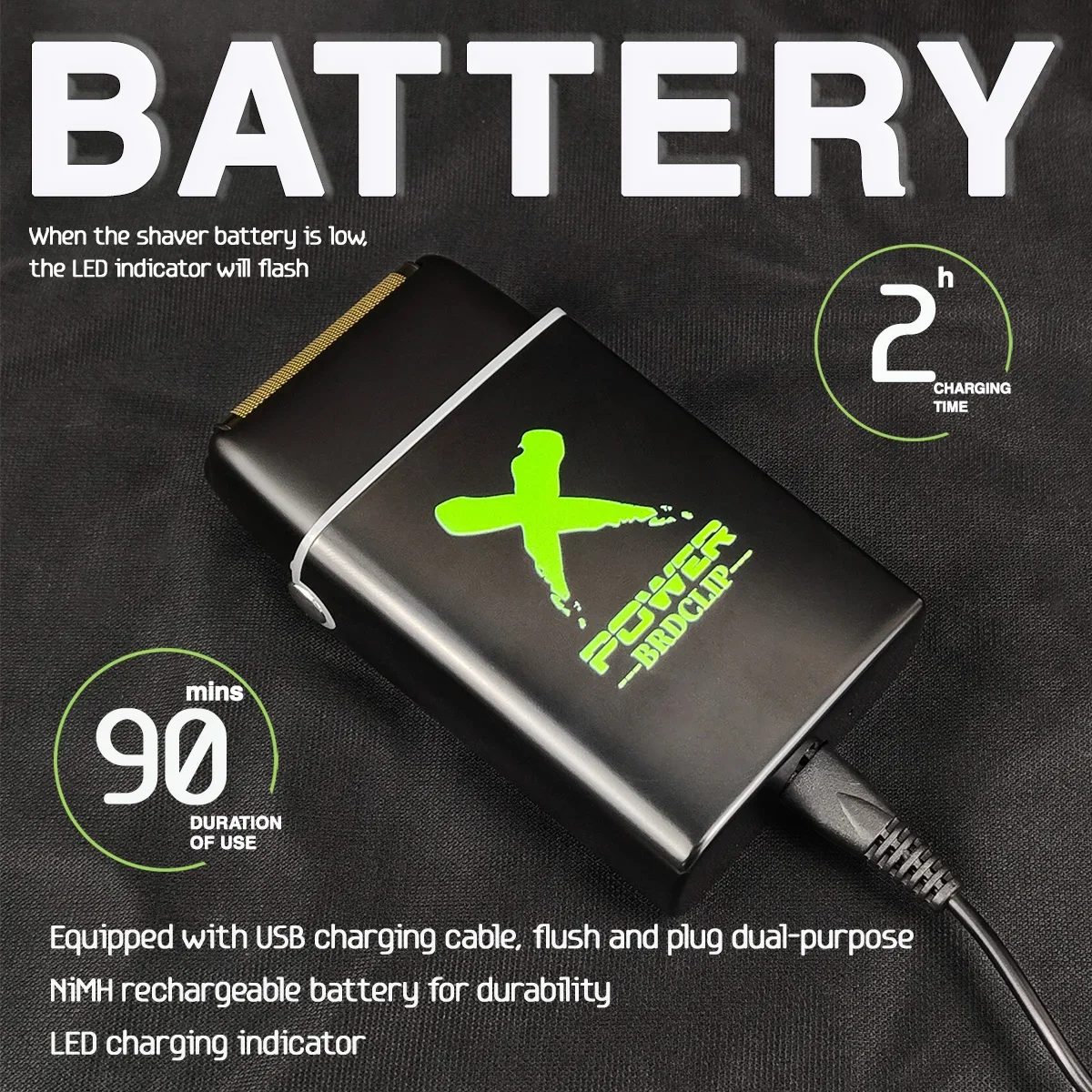 BRDCLIP BL1S Professional Professional Man's Electric Shaver Double Foil Shaver USB Cordless Hair Cutting Machine 8200 RPM