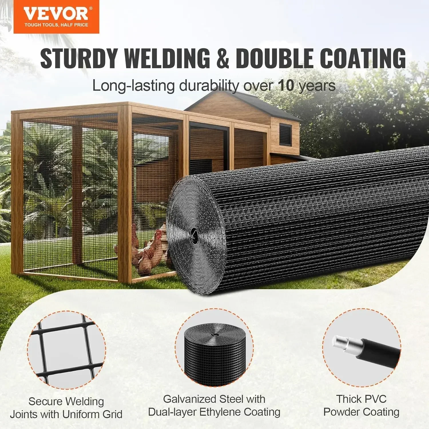 

[XMSJ-Ограниченный запас, купите сейчас!] Металлическая сетка, рулон оцинкованной проволочной сетки 48'' x 50' 1/2 дюйма, рулон сетки для курятника 19 калибра, Vi