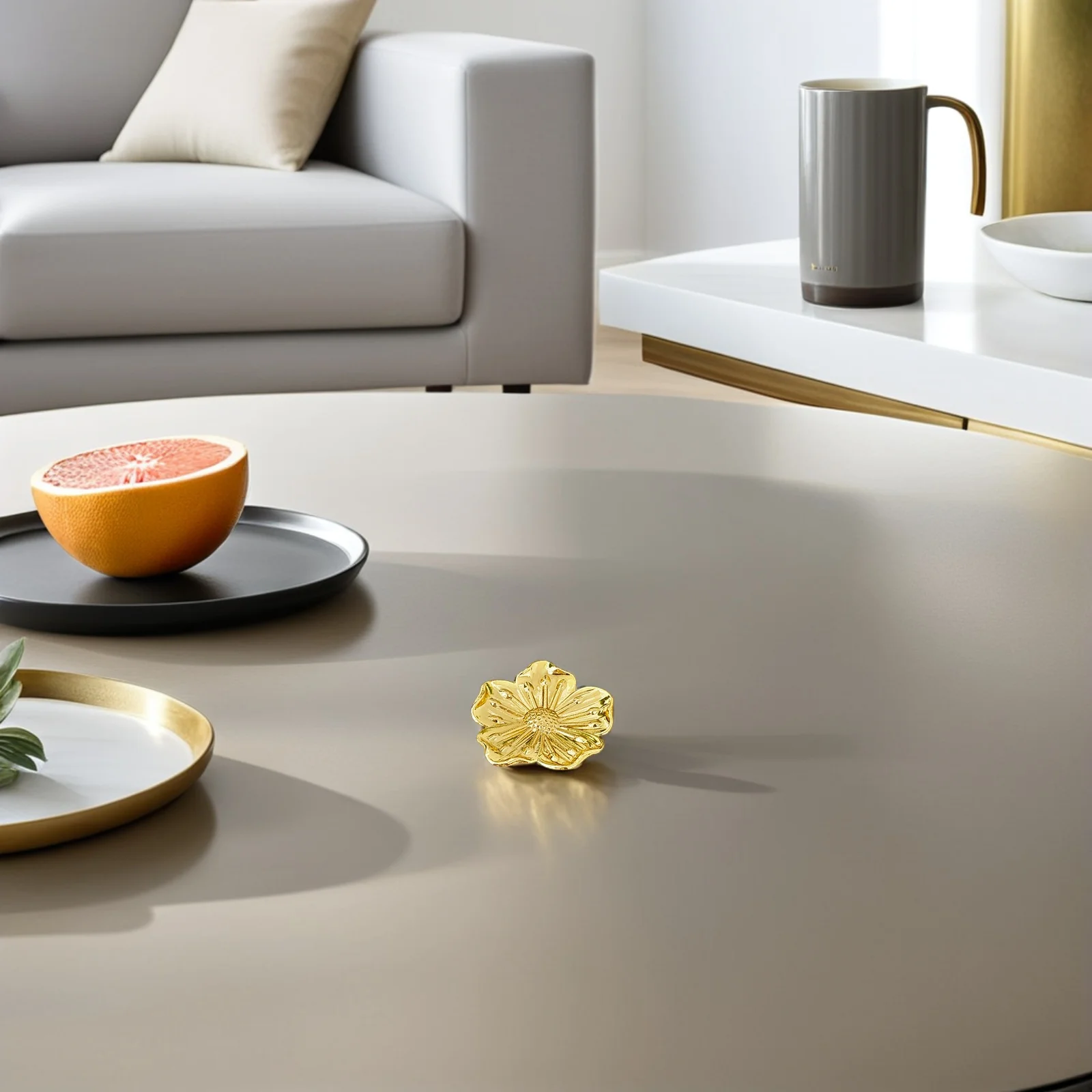 

6Set Vintage Brass Flower Cabinet Drawer Pulls Floral Shape Handles Single Hole for Closet Dresser Kitchen Door